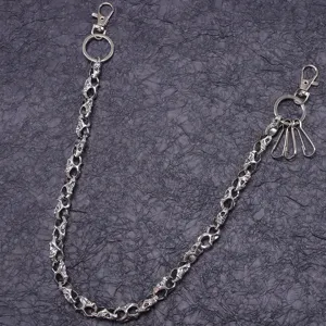 Detailed view of the punk gothic metal skull pants chain wallet chain accessory.