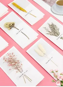 Detailed view of dried flower greeting cards set, perfect for festival and birthday gifts.