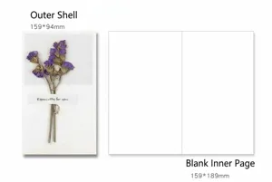 Dried flower greeting card detail view, showing cover dimensions and blank inner pages.