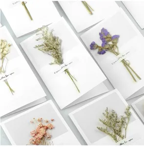 Natural dried flower greeting card with floral bouquet for festival gift and holiday blessing.