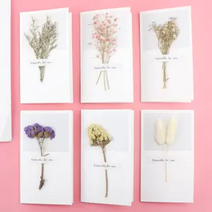 Dried flower greeting cards set of 6, handmade natural floral blessing gift cards for holidays.