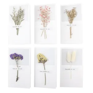 Dried flower greeting cards set, handmade botanical blank cards for birthday and holiday gifts.