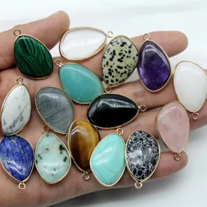 Teardrop gemstone pendant charms wholesale assortment natural stone jewelry making DIY accessories details