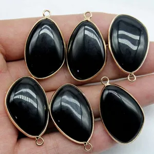 Natural stone teardrop gold-plated black pendant DIY jewelry making crafting accessories