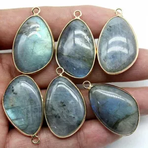 Natural gemstone teardrop pendant with gold plated bezel, perfect for DIY jewelry making crafts.