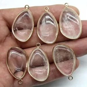 Natural crystal quartz teardrop gold plated bezel pendant DIY jewelry making accessories