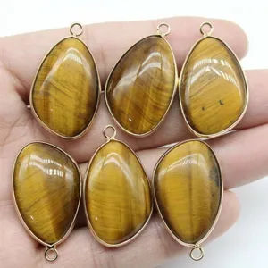 Natural tiger eye stone teardrop gold plated pendants for DIY jewelry making wholesale.