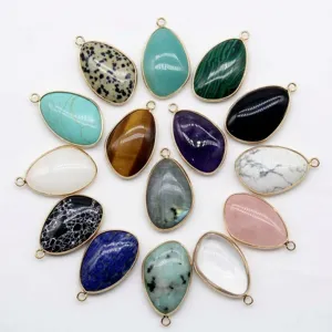 Natural Stone Water Drop Shaped Pendant Gold Plated Edge DIY Jewelry Accessories For Necklace Making Women Fashion Gift
