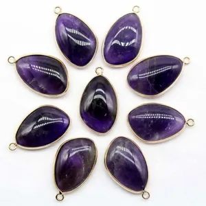 Natural stone amethyst teardrop gold plated pendant DIY jewelry accessory main view