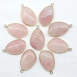 Natural rose quartz teardrop pendant gold plated bezel charm DIY jewelry making accessories