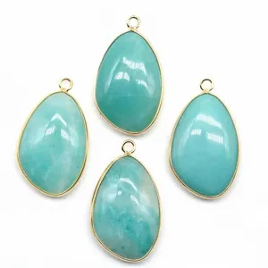 Natural stone teardrop gold plated bezel pendant DIY jewelry making accessories main image