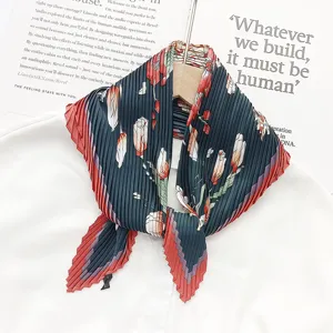 Korean style pleated floral scarf for women, fresh natural printed decorative neck scarf.