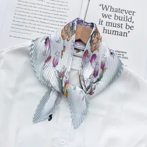 Women pleated floral print scarf elegant diamond neck scarf stylish lightweight chic wrap