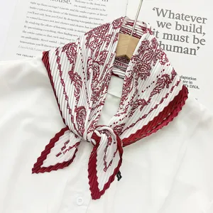 Elegant pleated women scarf with red paisley print, soft texture neckerchief for daily wear.