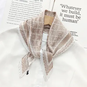 Chic pleated neck scarf with geometric print, elegant wrinkle design for daily wear.
