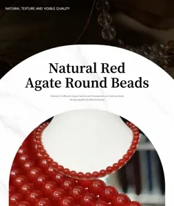 Vue detaillee de belles perles rondes en agate rouge polie pour accessoires de bijoux DIY.