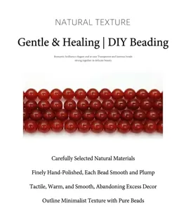 Détail de perles rondes en agate rouge, perles de pierres naturelles pour bijoux DIY.