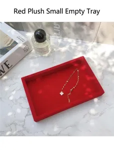 Plateau à bijoux en peluche rouge petite boîte de présentation en velours pour bagues