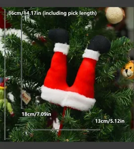 Decoración de árbol de Navidad con piernas de duende felpa rojo verde fiesta interior
