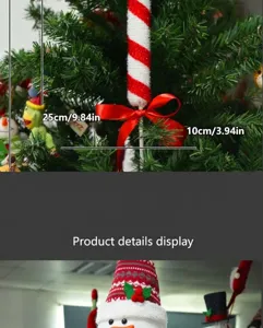 Detalle del adorno de bastón de caramelo para árbol de navidad, decoración festiva.
