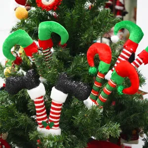 Púas de Árbol de Piernas de Duende de Navidad Adornos de Ramas de Botas Rayadas en Rojo y Verde para Decoración de Fiestas