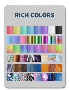 Customization color swatches for stainless steel tumbler showing rich gradient and pattern options.