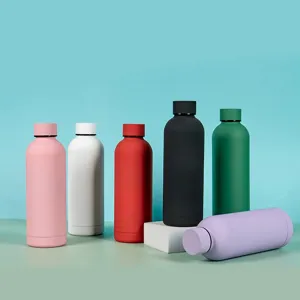 Colorful stainless steel water bottles detail view showing matte finish and portable design.