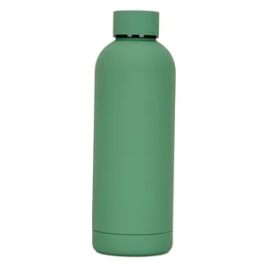 Stainless steel vacuum insulated water bottle, matte green portable outdoor sports thermal flask.