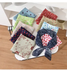Cotton linen square scarf retro floral bandana vintage hair band neckerchief accessories
