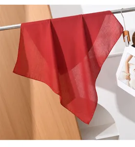 Solid red cotton linen small square scarf elegant neckerchief versatile women fashion accessory