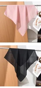 Detailed shot of solid color herringbone cotton linen small square scarf for women neckerchief.