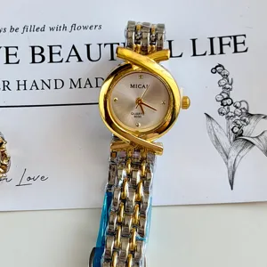 Montre à Quartz de Luxe MICAI pour Femmes Design Croisé Vintage Cadran Rond Acier Allié Montre-bracelet Élégante pour Dames