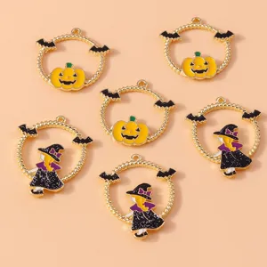 Pendentifs en Alliage de Zinc Émail Halloween Sorcière Citrouille Chauve-souris pour Bijoux DIY Bracelet Collier Porte-clés Accessoires