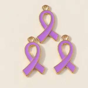 Purple ribbon metal charms detail view, ideal for DIY bracelets, keychains, and crafts.