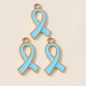 Light blue enamel ribbon charm pendant alloy gold edge DIY jewelry making 10pcs pack