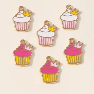 Detailed shot of alloy enamel crown cupcake charms, perfect for DIY jewelry and phone chains.