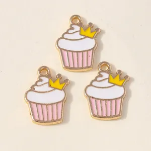 Crown cupcake alloy enamel charms for DIY keychain phone chain jewelry making accessories.