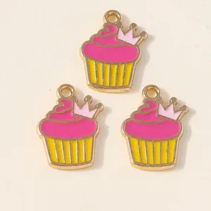 Cute crown cupcake alloy enamel charms for DIY jewelry making, keychain, phone chain pendants.