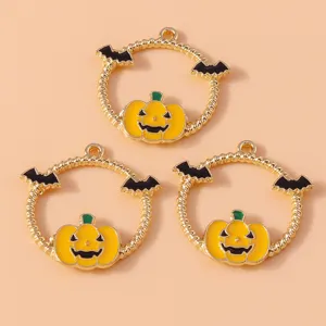 10pcs Halloween Citrouille Chauve-Souris Breloque Métal DIY Pendentif Collier Porte-clés
