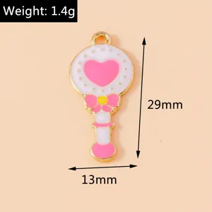Cute cartoon heart fairy wand enamel pendant DIY jewelry making accessory keychain charm 29mm