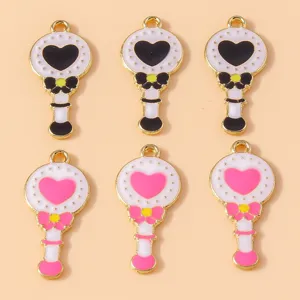 Metal enamel heart magic wand charms for DIY jewelry making, necklace bracelet keychains.