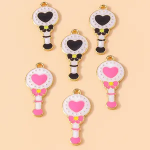 10pcs Cartoon Heart Fairy Wand Pendants Alloy Enamel DIY Jewelry Making Accessories