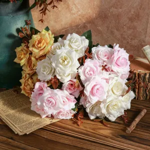 Artificial small rose flowers bouquet for wedding home desktop decor photography props