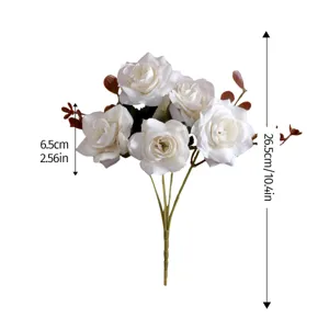 Beautiful artificial white rose bouquet simulation flowers for home wedding party decor.