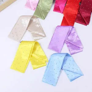 Multicolor rhinestone satin ribbon scarf for women, elegant hair tie and bag accessory.