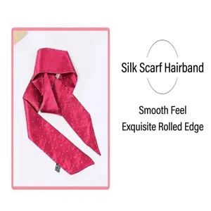 Detailed view of the elegant rhinestone long silk scarf headband with smooth touch.