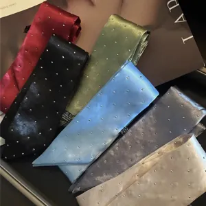 Rhinestone long satin ribbon scarf elegant neckerchief hair tie multi-color women accessory