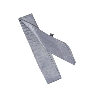 Elegant grey studded long silk scarf twilly ribbon for hair styling and bag decoration