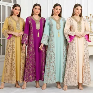 Elegante abito lungo caftano ricamato con paillettes da donna, bellissimo abito da festa.