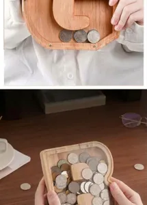 Houten letter spaarpot met transparant acryl venster, creatieve alfabet geldkist.